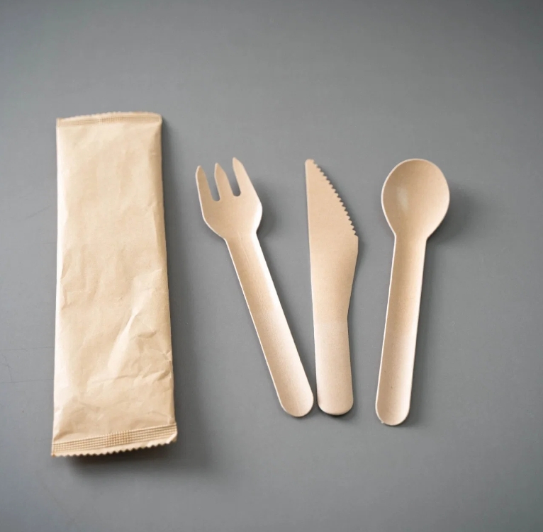 Disposable Paper Cutlery Set Biodegradable Dinnerware Paper Pulp Fork and Spoon Knife Set