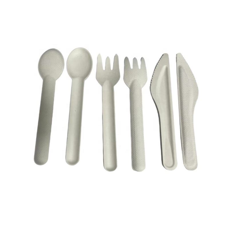 Environmentally friendly disposable biodegradable tableware set pulp fruit fork steak knife soup spoon party dining