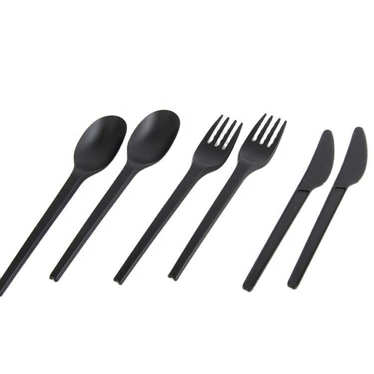 Eco-friendly disposable compostable pla plastic restaurant spoon knife fork cutlery set