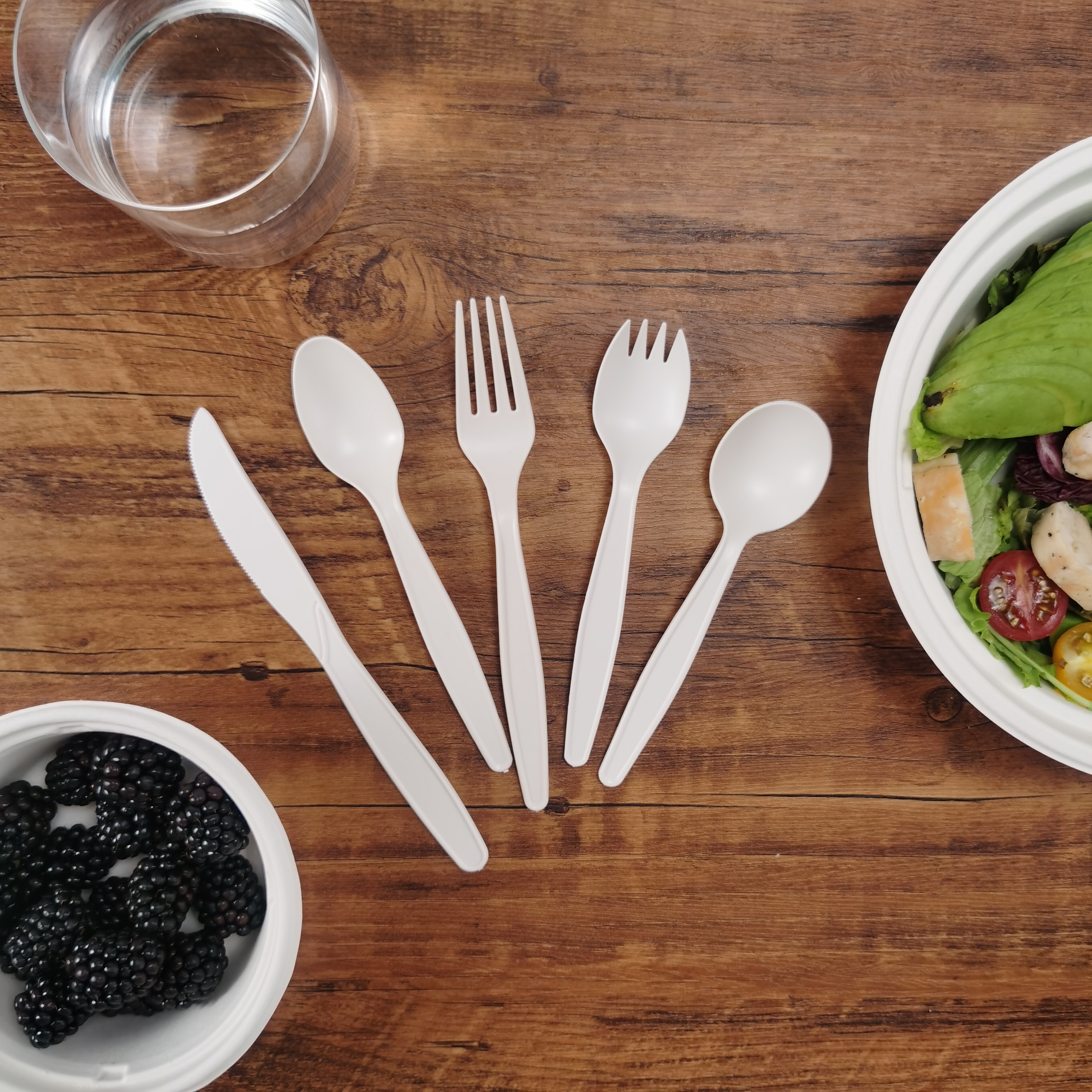 Disposable Cornstarch Biodegradable Cutlery 7inch Cornstarch Cutlery Flatware Knife Fork Spoon