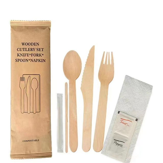 Disposable Bamboo Picnic Utensil Set Bamboo cutlery set Camping Party Supplies Wooden Utensils