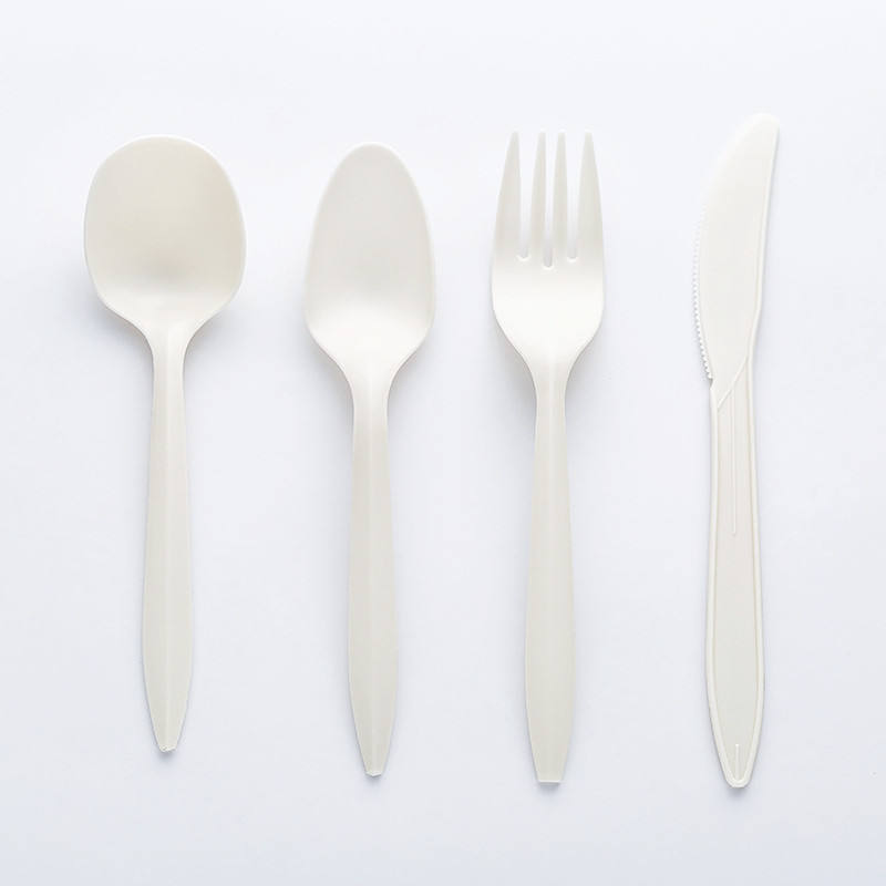 Disposable 100% Compostable Cornstarch Cutlery Set Extra Large Soup Spoons Fork Knife PLA and CPLA Utensils Paper bag box set