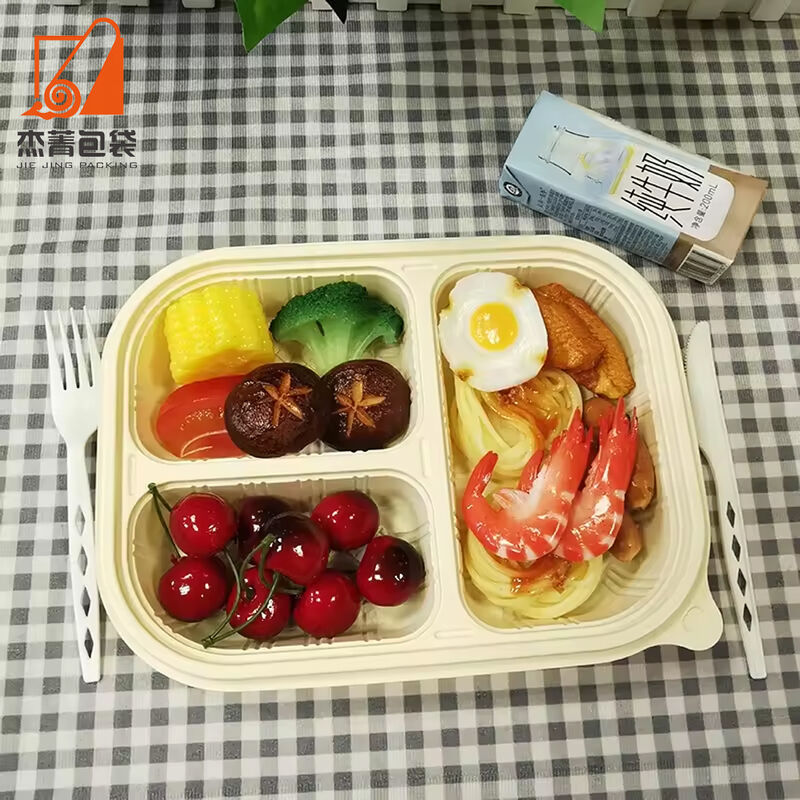 Eco-Friendly Corn Starch Food Packaging Biodegradable Tray Catering And Canteen Disposable 3 Compartment Food Box