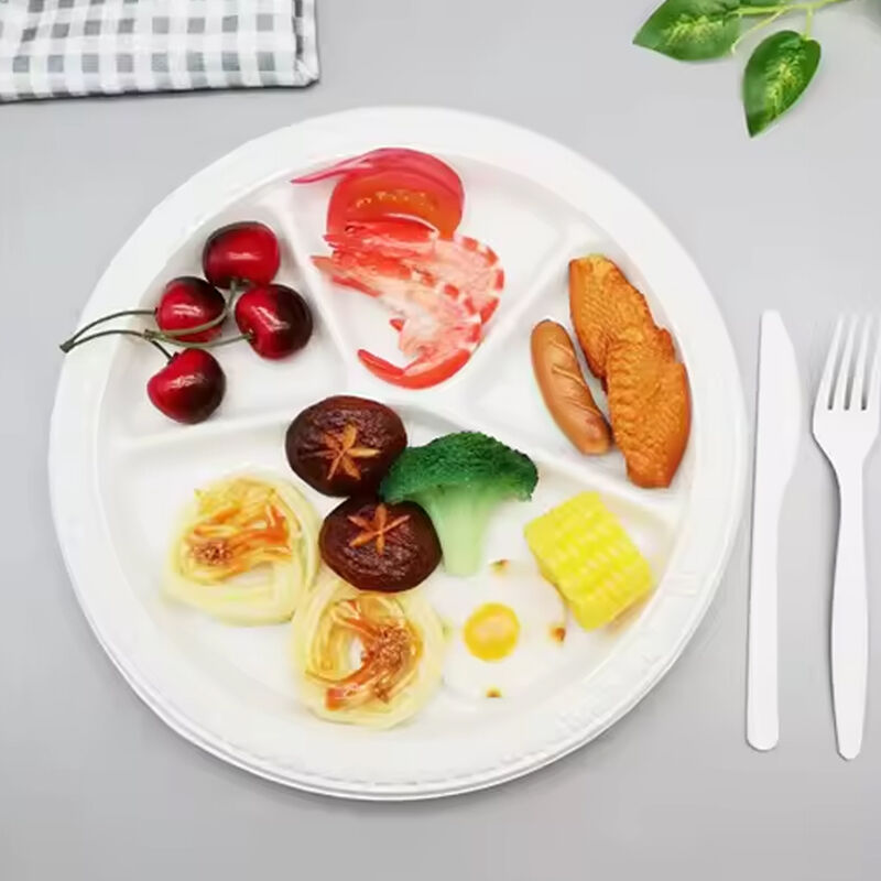 Disposable 12 Inch 4 Compartment Corn Starch Biodegradable Food Serving Plates For Fast Food Fruits