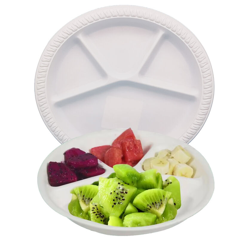 11 Inch Round Four Compartments Biodegradable Corn Starch Disposable Plates For Dinner