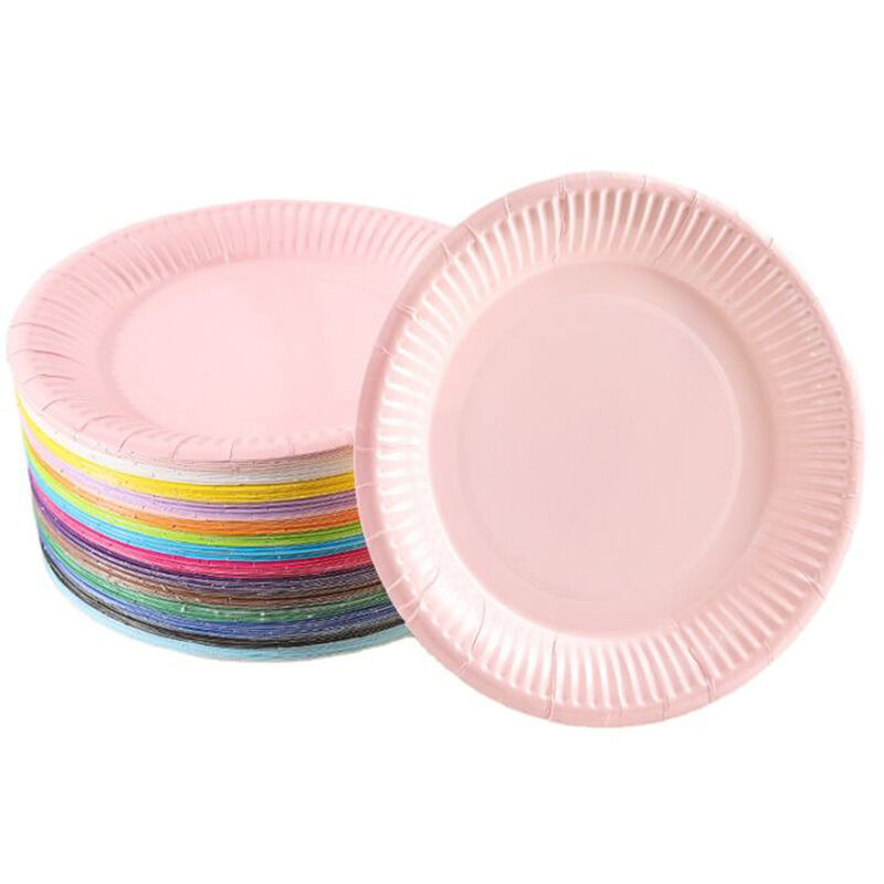 Wholesale disposable paper plates birthday party decorations Biodegradable tableware Disposable circular paper tray cake pan