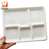 Wholesale Disposable White 5 Compartment Rectangular Sugarcane Pulp Bagasse Oval Tray