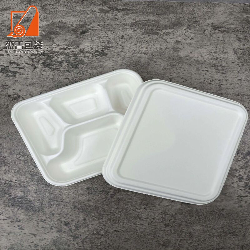 Biodegradable 100% Compostable White Disposable Sugarcane Restaurant Plate Heavy Duty 4 compartment box lid