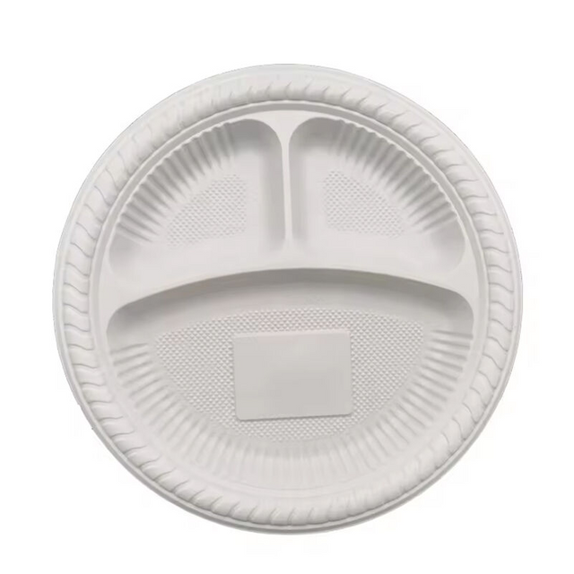 8 Inches 3 Compartment Plate Corn Starch Food Tray Disposable Biodegradable Compartment Dinner Plates
