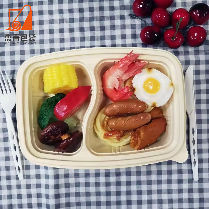 Disposable Packaging for food Lunch box with lid Biodegradable food box 2 compartment food box
