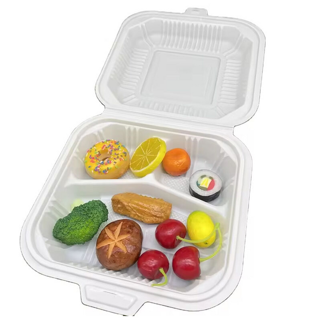Widely Used 3 Compartment Lunch Take Away Food Container Cornstarch Clamshell