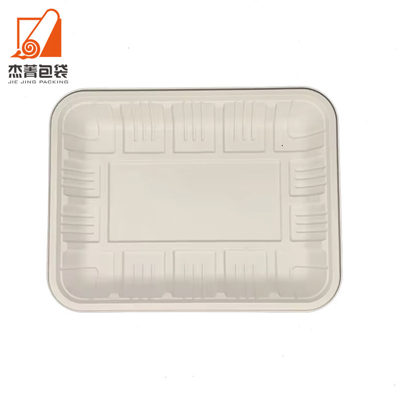Custom Supermarket Disposable Sealable Rectangular Corn Starch Takeaway Fresh Food Packing Trays Plate Biodegradable Meat Tray