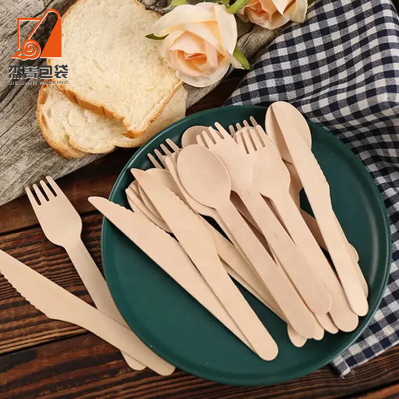 Disposable Wooden Spoon Fork Knife Biodegradable Wood Tableware Cutlery Set