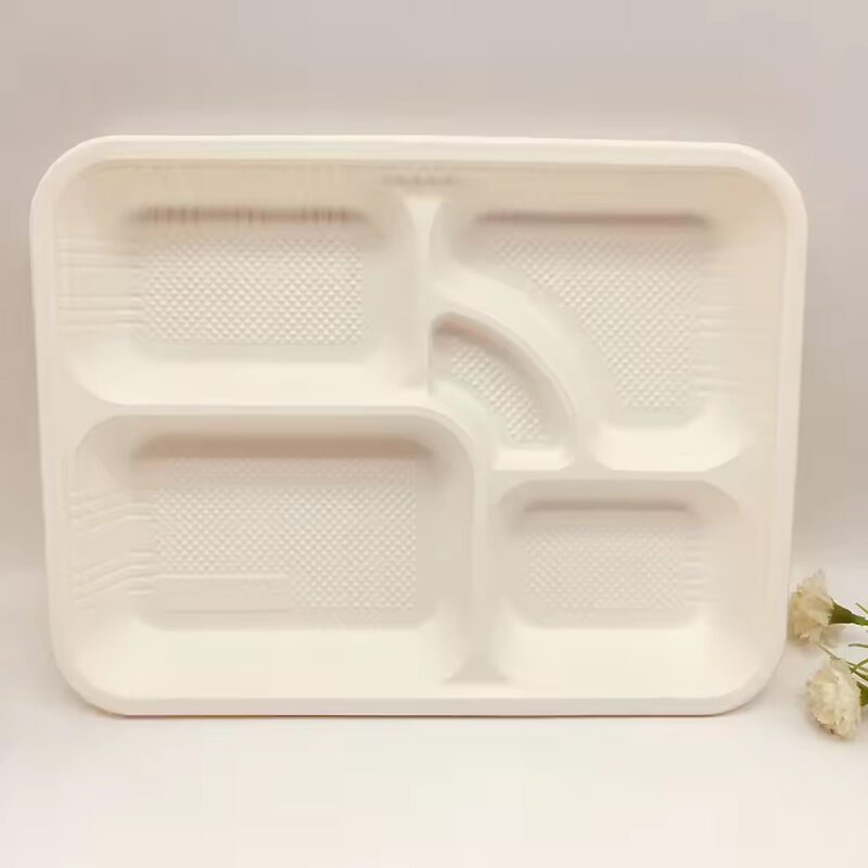Eco-friendly Biodegradable 5 Compartment Takeaway Lunch Box Disposable Cornstarch Bento Box for Restaurant