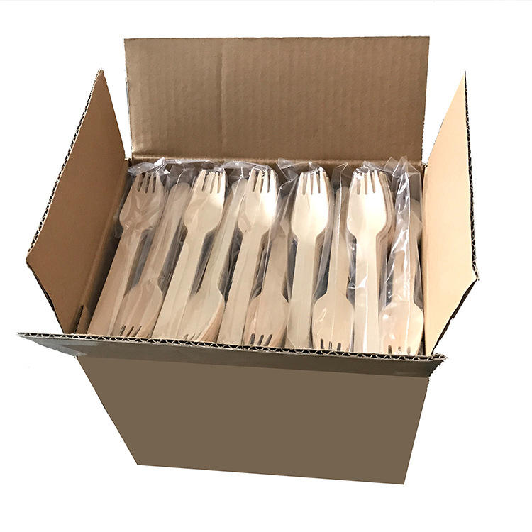 Ready To Ship Biodegradable Bulk Birch Wood Spoon / Forks / Knives Disposable Wooden Cutlery Set