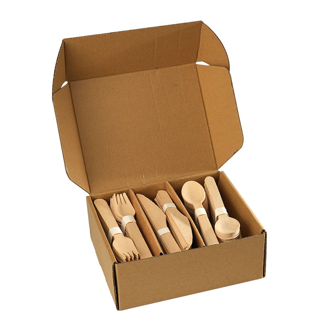 Ready Bulk Eco-friendly Birch Wood 216pcs 160mm Wooden Fork Spoon Knife Set Disposable Wooden Cutlery Sets