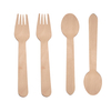 Portable wood effect travel cutlery set with individual paper wrapped wood fiber cutlery