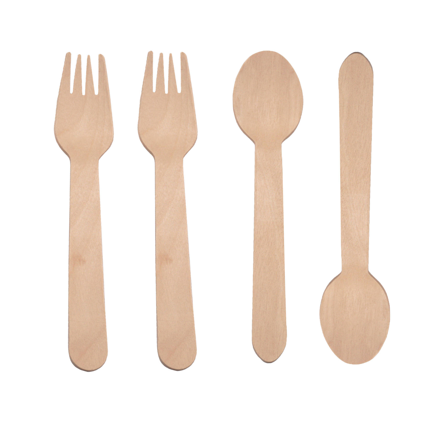 Portable wood effect travel cutlery set with individual paper wrapped wood fiber cutlery