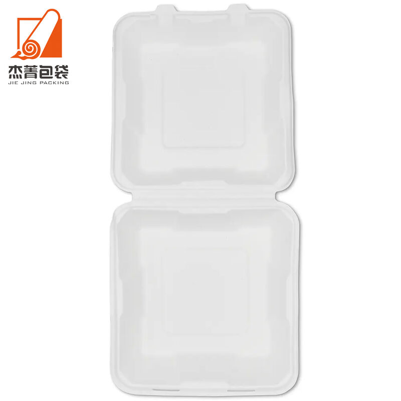 8*8 Inch 100% Biodegradable Disposable Sugarcane Pulp Bagasse Clamshell Food Container