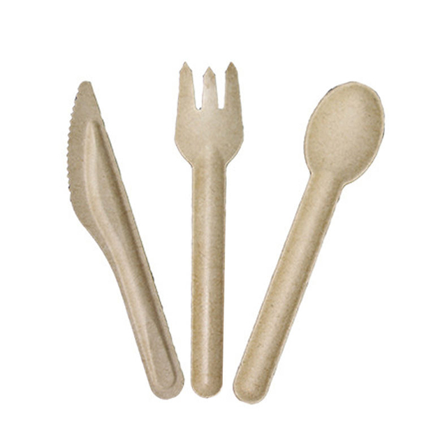 Eco friendly disposable sugarcane bagasse cutlery set biodegradable paper bagasse dinner knife fork spoon cutlery tableware