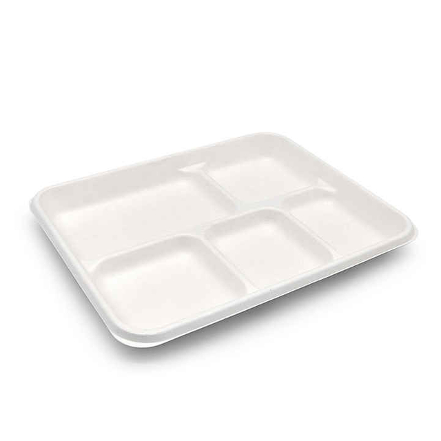 Fabrik preis 10,5 Zoll 5-fach Eco Bagasse Biologisch abbaubares Einweg-Servierpapier-Fast-Food-Tablett