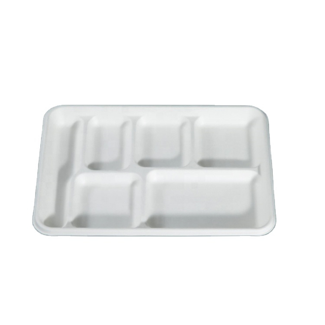 Sugarcane Bagasse Pulp 6 Compartments Biodegradable Food Trays