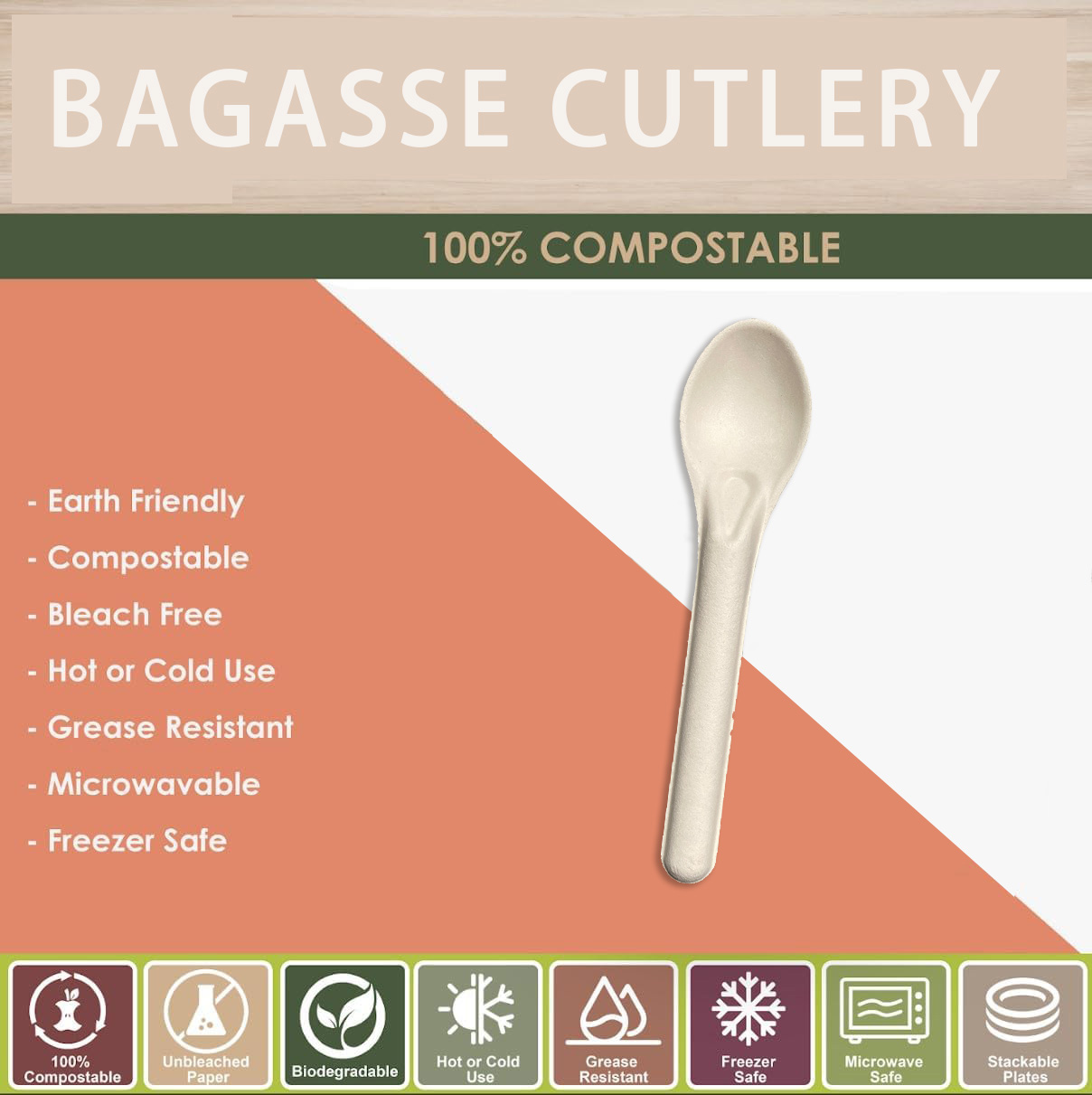 Wholesale Disposable Biodegradable Heavy Duty Utensils Ice Cream Spoon Sugarcane Bagasse Paper Pulp Disposable Spoon
