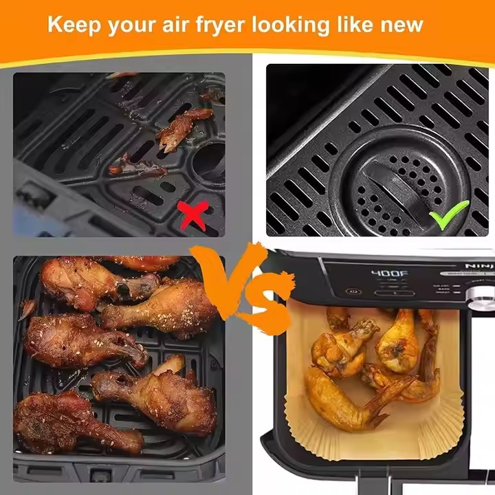 Rectangular Air Fryer Liner for Temperature Range 0 to 230 Degrees Celsius Chemical Pulp Plastic Baking Paper for Packaging