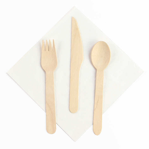 Umwelt freundliches individuelles Logo Biologisch abbaubares Einweg besteck aus Holz in Kraft papier packung