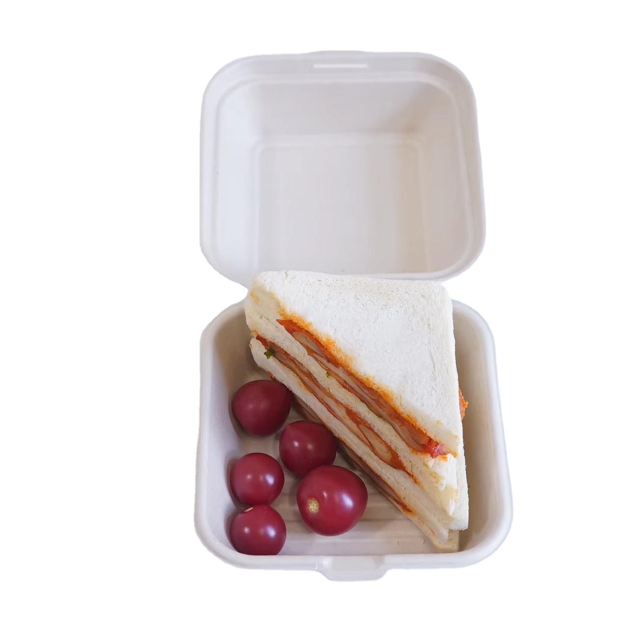 Eco-Friendly 9*6\" Disposable Sugarcane Biodegradable Lunch Box Container 2 Compartment Bagasse Clamshell Sustainable