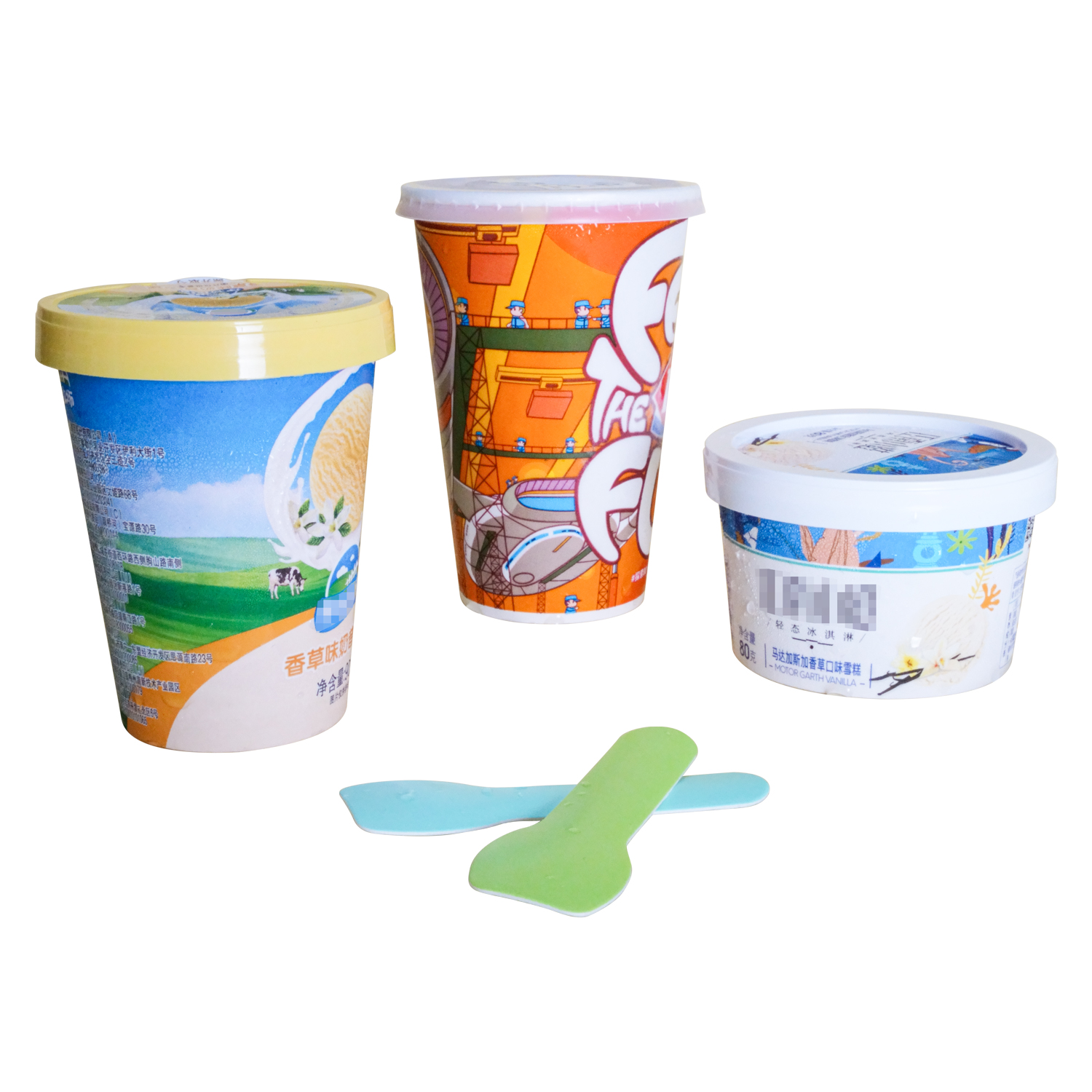 Pappbecher mit Deckel und Löffel laminierte Papier box für Tasse und Löffel