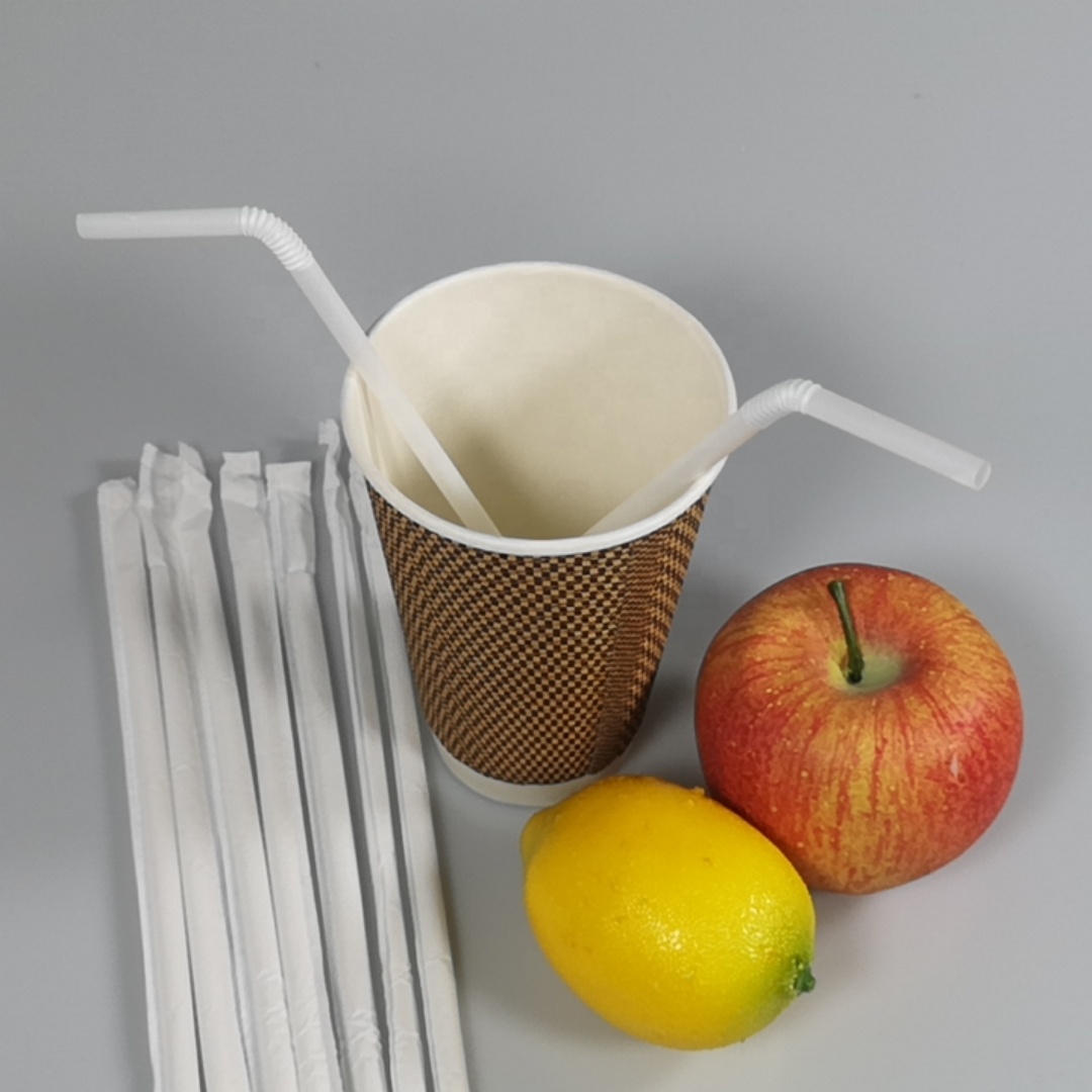100% Biodegradable Pla Straw Disposable Drinking Straws Eco-Friendly Individual Packing 6mm 8mm Diameter for Bar Parties Camping