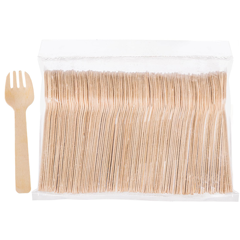 Free Sample 16cm Biodegradable Disposable Birch Wooden Cutlery Eco-Friendly Mini Spork for Parties