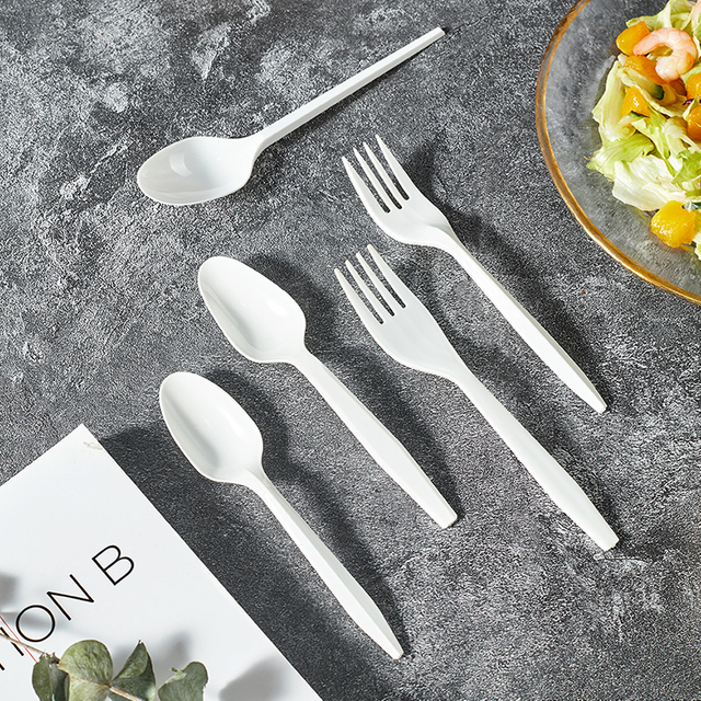 Disposable Restaurant Individually Wrapped White Plastic Utensils Plastic Spoon and Fork
