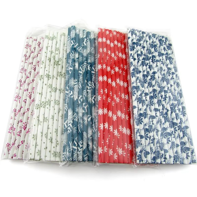 Factory Custom Eco Friendly Biodegradable Logo Printed Striped Drinking Paper Straw