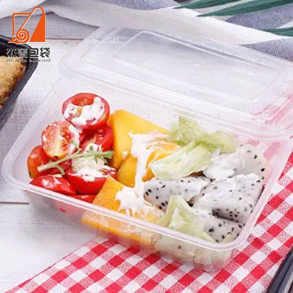 Disposable Food Container Rectangular Takeaway Transparent Black Fast Food Lunch Box Thickened Plastic Box With Lid