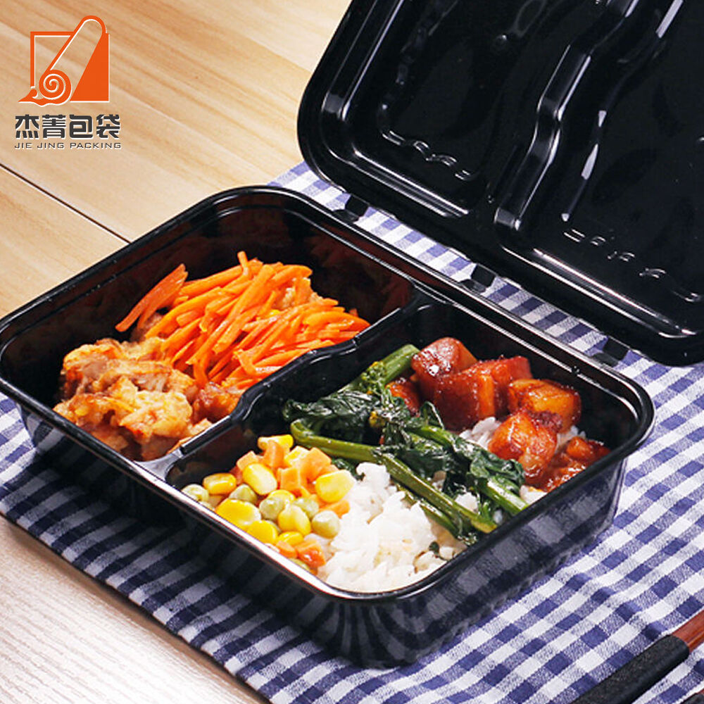 Disposable Plastic 2-Compartment Lunch Box Convenient Take-Out Food Containers for Bento Boxes & Go Boxes for Office or School