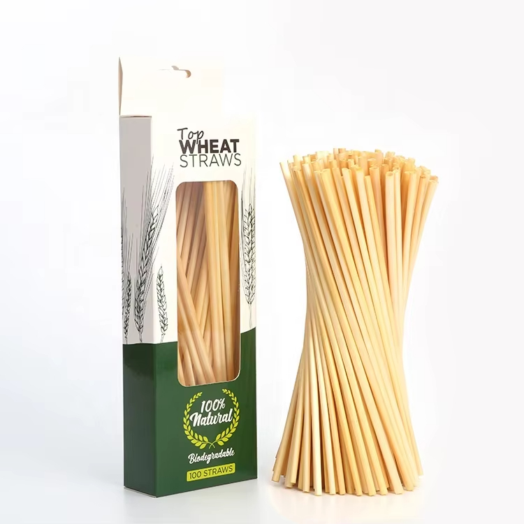 New eco friendly biodegradable wheat grass fiber drink tube straw custom individually wrapped disposable wheat straws