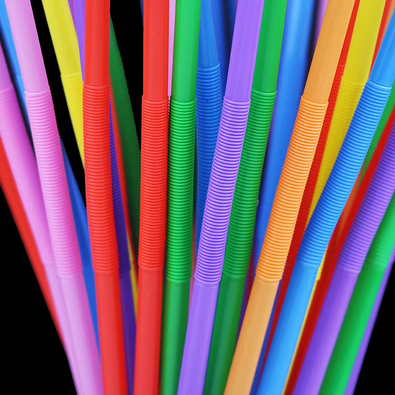 Artistic Disposable Plastic Drinking Straws Bendy Straws Unwrapped Neon Assorted