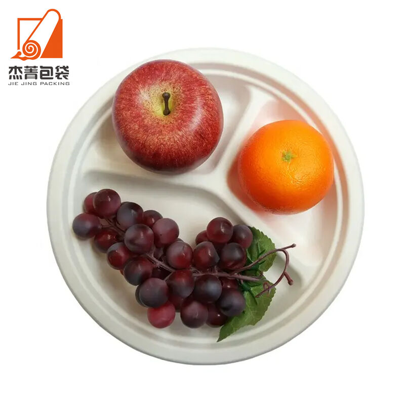 10 Inch Sugarcane Bagasse Round Plate 3 Compartment Biodegradable Paper Round Plates