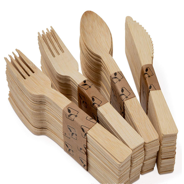 Disposable Bamboo Picnic Utensil Set Bamboo cutlery set Camping Party Supplies Wooden Utensils