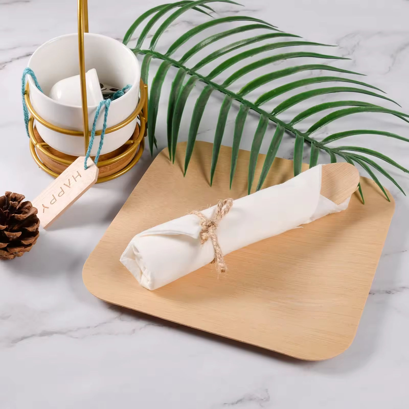 Factory Direct Sale Cutlery Set Biodegradable Bamboo Spoon Fork Knife Disposable Wooden Wrapped Cutlery for Party Wedding