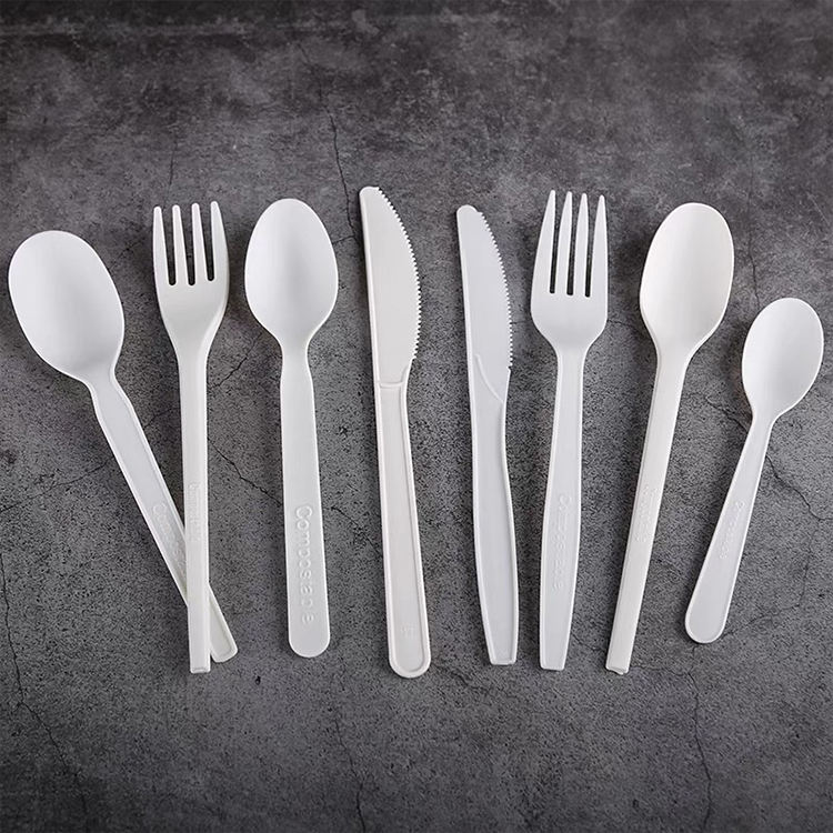 Factory Price Disposable white PLA Cornstarch Knife Fork And Spoon Food Grade Plastic Cutlery