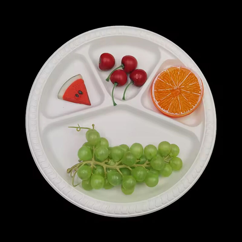 Disposable 12 Inch 4 Compartment Corn Starch Biodegradable Food Serving Plates For Fast Food Fruits