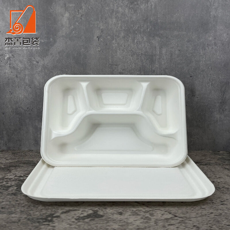 Biodegradable 100% Compostable White Disposable Sugarcane Restaurant Plate Heavy Duty 4 compartment box lid