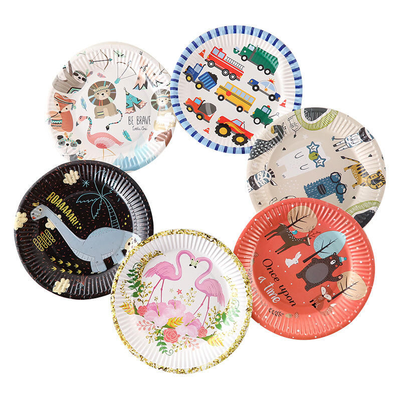 Factory price wholesale Paper plates Party wedding decorations cartoon color paper plate disposable dinner plate