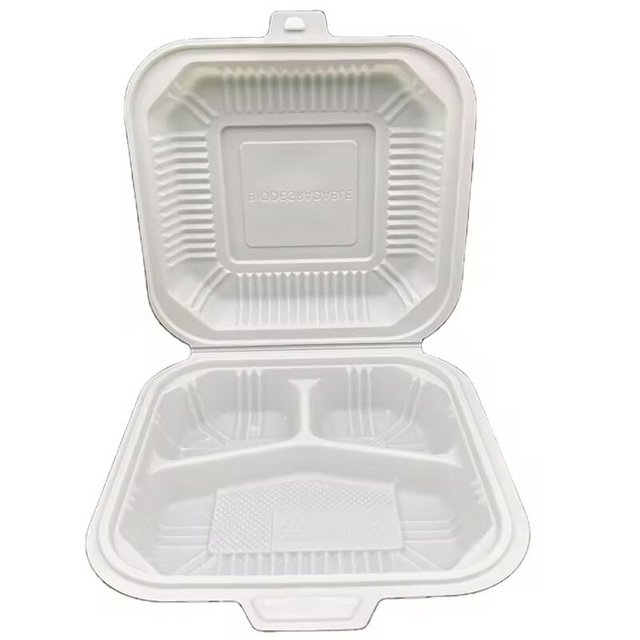 Widely Used 3 Compartment Lunch Take Away Food Container Cornstarch Clamshell