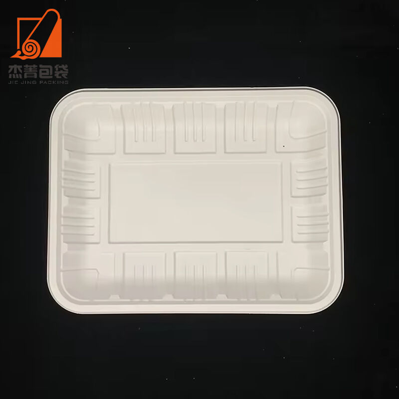 Custom Supermarket Disposable Sealable Rectangular Corn Starch Takeaway Fresh Food Packing Trays Plate Biodegradable Meat Tray