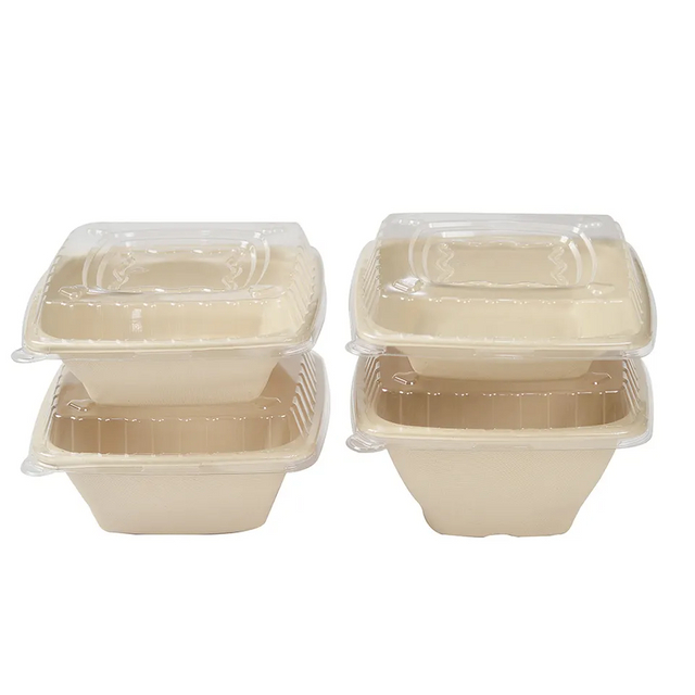 Bagasse Food Grade Square Bowls 24oz Disposable Sugarcane Pulp Food Containers Compostable Bowls With Lids