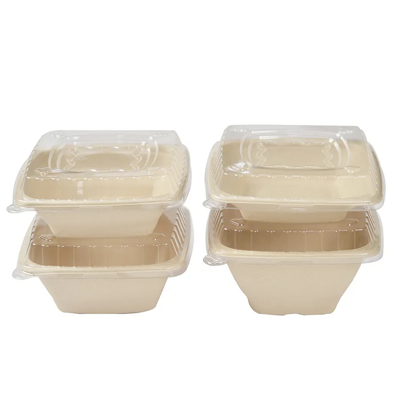 Bagasse Food Grade Square Bowls 24oz Disposable Sugarcane Pulp Food Containers Compostable Bowls With Lids